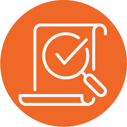 listing-seo Icon representing digital marketing strategies, featuring a checkmark and graph on an orange background, symbolizing enhanced online visibility and effective SEO.