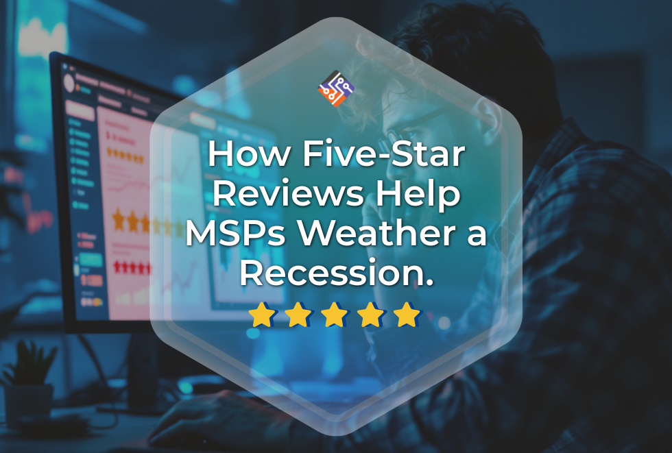 How five-star reviews support MSPs in navigating economic challenges, featuring a person analyzing data on a computer screen.